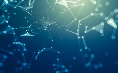 Soyut arkaplan. Çokgen şekilli molekül teknolojisi, noktaları ve çizgileri birleştiriyor. Bağlantı yapısı. Büyük veri görselleştirmesi.