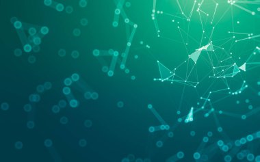 Soyut arkaplan. Çokgen şekilli molekül teknolojisi, noktaları ve çizgileri birleştiriyor. Bağlantı yapısı. Büyük veri görselleştirmesi.