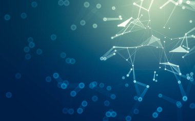 Soyut arkaplan. Çokgen şekilli molekül teknolojisi, noktaları ve çizgileri birleştiriyor. Bağlantı yapısı. Büyük veri görselleştirmesi.