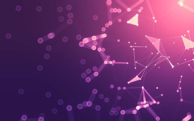 Soyut arkaplan. Çokgen şekilli molekül teknolojisi, noktaları ve çizgileri birleştiriyor. Bağlantı yapısı. Büyük veri görselleştirmesi.