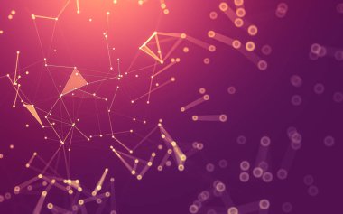 Soyut arkaplan. Çokgen şekilli molekül teknolojisi, noktaları ve çizgileri birleştiriyor. Bağlantı yapısı. Büyük veri görselleştirmesi.