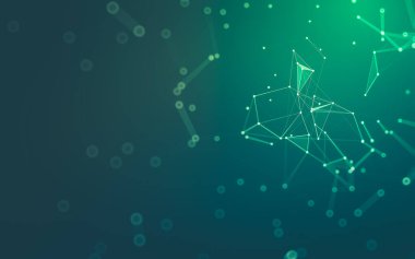 Soyut arkaplan. Çokgen şekilli molekül teknolojisi, noktaları ve çizgileri birleştiriyor. Bağlantı yapısı. Büyük veri görselleştirmesi.