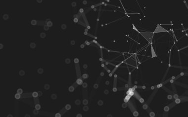 Soyut arkaplan. Çokgen şekilli molekül teknolojisi, noktaları ve çizgileri birleştiriyor. Bağlantı yapısı. Büyük veri görselleştirmesi. 