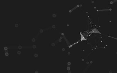 Soyut arkaplan. Çokgen şekilli molekül teknolojisi, noktaları ve çizgileri birleştiriyor. Bağlantı yapısı. Büyük veri görselleştirmesi. 