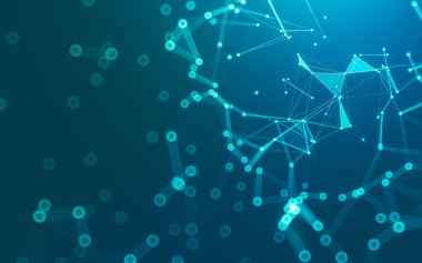 Soyut arkaplan. Çokgen şekilli molekül teknolojisi, noktaları ve çizgileri birleştiriyor. Bağlantı yapısı. Büyük veri görselleştirmesi.