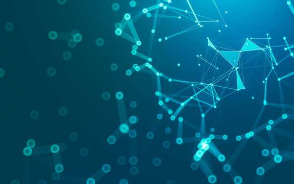 Абстрактный фон. Технология молекул с полигональными формами, соединяющими точки и линии. Структура соединения. Визуализация больших данных.
