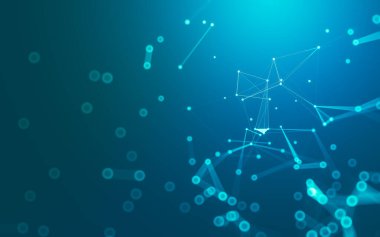 Soyut arkaplan. Çokgen şekilli molekül teknolojisi, noktaları ve çizgileri birleştiriyor. Bağlantı yapısı. Büyük veri görselleştirmesi.