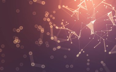 Soyut arkaplan. Çokgen şekilli molekül teknolojisi, noktaları ve çizgileri birleştiriyor. Bağlantı yapısı. Büyük veri görselleştirmesi.