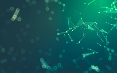 Soyut arkaplan. Çokgen şekilli molekül teknolojisi, noktaları ve çizgileri birleştiriyor. Bağlantı yapısı. Büyük veri görselleştirmesi.