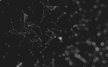 Soyut arkaplan. Çokgen şekilli molekül teknolojisi, noktaları ve çizgileri birleştiriyor. Bağlantı yapısı. Büyük veri görselleştirmesi. 