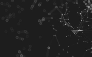 Soyut arkaplan. Çokgen şekilli molekül teknolojisi, noktaları ve çizgileri birleştiriyor. Bağlantı yapısı. Büyük veri görselleştirmesi. 