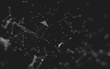 Soyut arkaplan. Çokgen şekilli molekül teknolojisi, noktaları ve çizgileri birleştiriyor. Bağlantı yapısı. Büyük veri görselleştirmesi. 