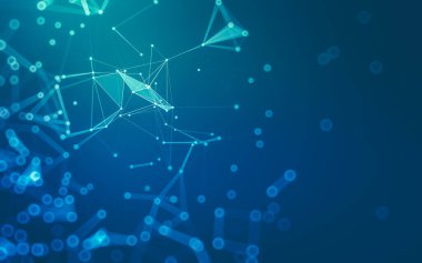 Soyut arkaplan. Çokgen şekilli molekül teknolojisi, noktaları ve çizgileri birleştiriyor. Bağlantı yapısı. Büyük veri görselleştirmesi.