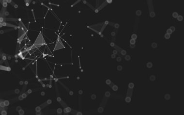 Soyut arkaplan. Çokgen şekilli molekül teknolojisi, noktaları ve çizgileri birleştiriyor. Bağlantı yapısı. Büyük veri görselleştirmesi. 