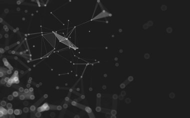 Soyut arkaplan. Çokgen şekilli molekül teknolojisi, noktaları ve çizgileri birleştiriyor. Bağlantı yapısı. Büyük veri görselleştirmesi. 