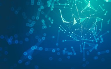 Soyut arkaplan. Çokgen şekilli molekül teknolojisi, noktaları ve çizgileri birleştiriyor. Bağlantı yapısı. Büyük veri görselleştirmesi.