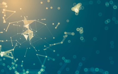 Soyut arkaplan. Çokgen şekilli molekül teknolojisi, noktaları ve çizgileri birleştiriyor. Bağlantı yapısı. Büyük veri görselleştirmesi.