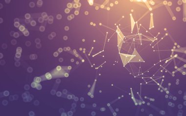 Soyut arkaplan. Çokgen şekilli molekül teknolojisi, noktaları ve çizgileri birleştiriyor. Bağlantı yapısı. Büyük veri görselleştirmesi.