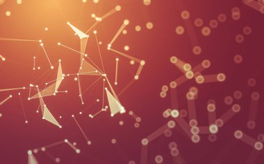 Soyut arkaplan. Çokgen şekilli molekül teknolojisi, noktaları ve çizgileri birleştiriyor. Bağlantı yapısı. Büyük veri görselleştirmesi.