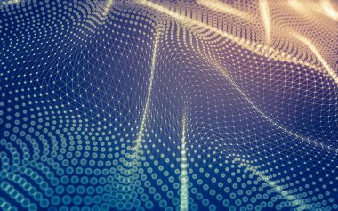 Soyut arkaplan. Çokgen şekilli molekül teknolojisi, noktaları ve çizgileri birleştiriyor. Bağlantı yapısı. Büyük veri görselleştirmesi.