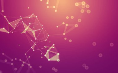 Soyut arkaplan. Çokgen şekilli molekül teknolojisi, noktaları ve çizgileri birleştiriyor. Bağlantı yapısı. Büyük veri görselleştirmesi.