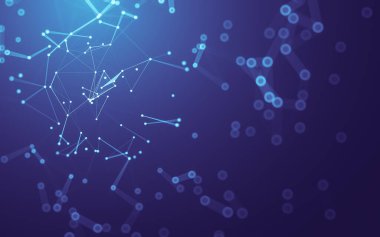 Soyut arkaplan. Çokgen şekilli molekül teknolojisi, noktaları ve çizgileri birleştiriyor. Bağlantı yapısı. Büyük veri görselleştirmesi.