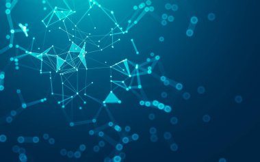 Soyut arkaplan. Çokgen şekilli molekül teknolojisi, noktaları ve çizgileri birleştiriyor. Bağlantı yapısı. Büyük veri görselleştirmesi.