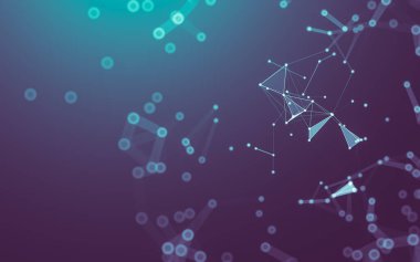 Soyut arkaplan. Çokgen şekilli molekül teknolojisi, noktaları ve çizgileri birleştiriyor. Bağlantı yapısı. Büyük veri görselleştirmesi.