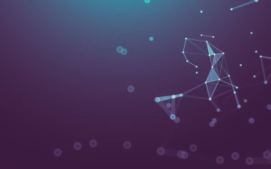 Soyut arkaplan. Çokgen şekilli molekül teknolojisi, noktaları ve çizgileri birleştiriyor. Bağlantı yapısı. Büyük veri görselleştirmesi.