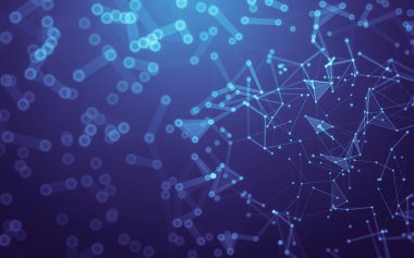 Soyut arkaplan. Çokgen şekilli molekül teknolojisi, noktaları ve çizgileri birleştiriyor. Bağlantı yapısı. Büyük veri görselleştirmesi.