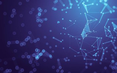 Soyut arkaplan. Çokgen şekilli molekül teknolojisi, noktaları ve çizgileri birleştiriyor. Bağlantı yapısı. Büyük veri görselleştirmesi.