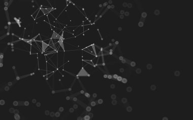 Soyut arkaplan. Çokgen şekilli molekül teknolojisi, noktaları ve çizgileri birleştiriyor. Bağlantı yapısı. Büyük veri görselleştirmesi. 