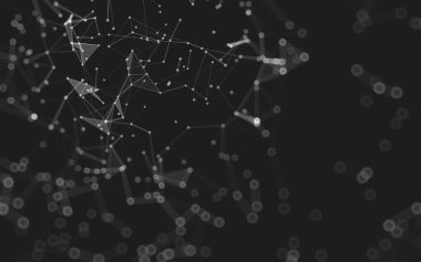 Soyut arkaplan. Çokgen şekilli molekül teknolojisi, noktaları ve çizgileri birleştiriyor. Bağlantı yapısı. Büyük veri görselleştirmesi. 