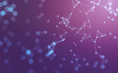 Soyut arkaplan. Çokgen şekilli molekül teknolojisi, noktaları ve çizgileri birleştiriyor. Bağlantı yapısı. Büyük veri görselleştirmesi. 