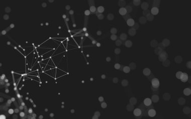 Soyut arkaplan. Çokgen şekilli molekül teknolojisi, noktaları ve çizgileri birleştiriyor. Bağlantı yapısı. Büyük veri görselleştirmesi. 