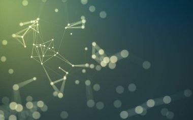 Soyut arkaplan. Çokgen şekilli molekül teknolojisi, noktaları ve çizgileri birleştiriyor. Bağlantı yapısı. Büyük veri görselleştirmesi.