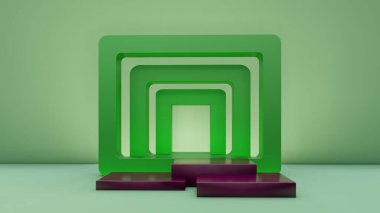 Geometrik şekilli ve basamaklı asgari soyut sergi arkaplanı. Mevcut ürün tasarımı için en düşük arkaplan. Ürün podyum sahnesi. 3B görüntüleme