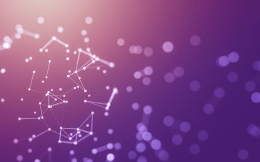 Soyut arkaplan. Çokgen şekilli molekül teknolojisi, noktaları ve çizgileri birleştiriyor. Bağlantı yapısı. Büyük veri görselleştirmesi. 