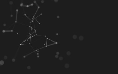 Soyut arkaplan. Çokgen şekilli molekül teknolojisi, noktaları ve çizgileri birleştiriyor. Bağlantı yapısı. Büyük veri görselleştirmesi. 