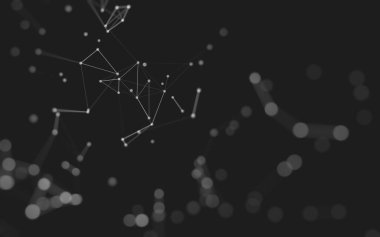 Soyut arkaplan. Çokgen şekilli molekül teknolojisi, noktaları ve çizgileri birleştiriyor. Bağlantı yapısı. Büyük veri görselleştirmesi. 