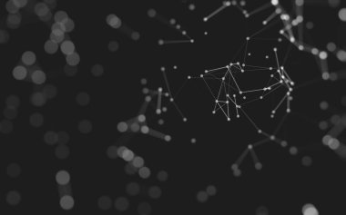 Soyut arkaplan. Çokgen şekilli molekül teknolojisi, noktaları ve çizgileri birleştiriyor. Bağlantı yapısı. Büyük veri görselleştirmesi. 