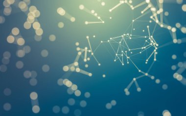 Soyut arkaplan. Çokgen şekilli molekül teknolojisi, noktaları ve çizgileri birleştiriyor. Bağlantı yapısı. Büyük veri görselleştirmesi.