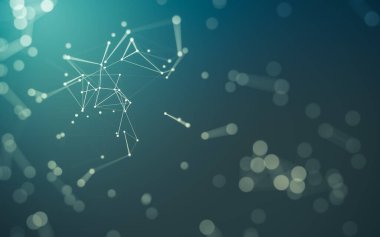 Soyut arkaplan. Çokgen şekilli molekül teknolojisi, noktaları ve çizgileri birleştiriyor. Bağlantı yapısı. Büyük veri görselleştirmesi.