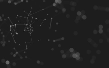 Soyut arkaplan. Çokgen şekilli molekül teknolojisi, noktaları ve çizgileri birleştiriyor. Bağlantı yapısı. Büyük veri görselleştirmesi. 