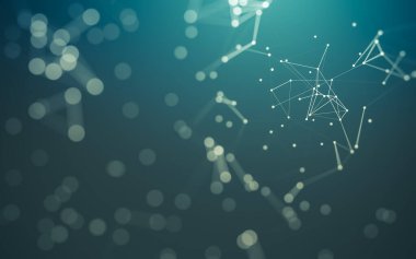 Soyut arkaplan. Çokgen şekilli molekül teknolojisi, noktaları ve çizgileri birleştiriyor. Bağlantı yapısı. Büyük veri görselleştirmesi.