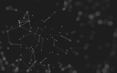 Soyut arkaplan. Çokgen şekilli molekül teknolojisi, noktaları ve çizgileri birleştiriyor. Bağlantı yapısı. Büyük veri görselleştirmesi. 