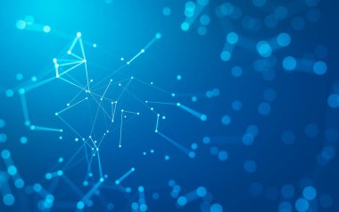 Soyut arkaplan. Çokgen şekilli molekül teknolojisi, noktaları ve çizgileri birleştiriyor. Bağlantı yapısı. Büyük veri görselleştirmesi.