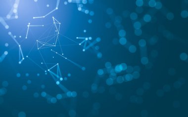 Soyut arkaplan. Çokgen şekilli molekül teknolojisi, noktaları ve çizgileri birleştiriyor. Bağlantı yapısı. Büyük veri görselleştirmesi.