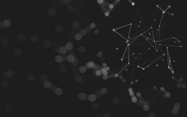 Soyut arkaplan. Çokgen şekilli molekül teknolojisi, noktaları ve çizgileri birleştiriyor. Bağlantı yapısı. Büyük veri görselleştirmesi. 