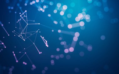 Soyut arkaplan. Çokgen şekilli molekül teknolojisi, noktaları ve çizgileri birleştiriyor. Bağlantı yapısı. Büyük veri görselleştirmesi.